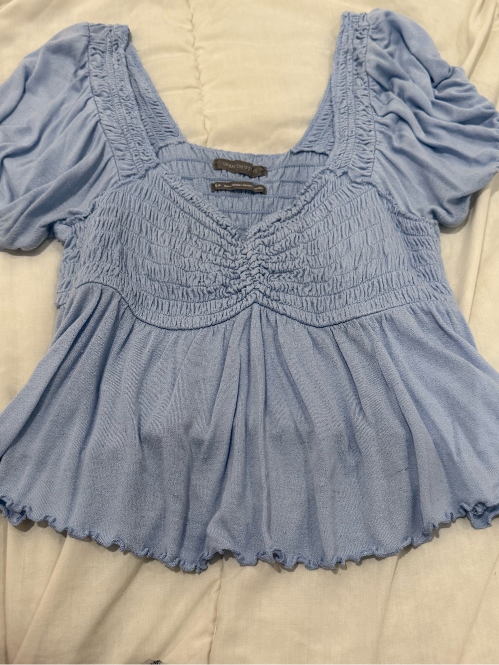 Urban Outfitters Light Blue Smocked Peplum Blouse